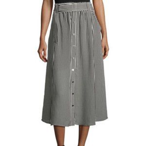 A.L.C. Black and White Striped Midi Skirt